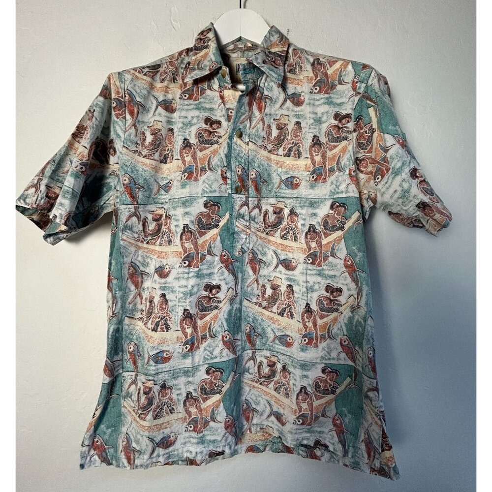 Vintage Avi Kahala Hawaiian Islands Men Cotton Aloha Shirt Short Sleeve Medium